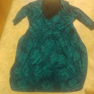 Torrid 3X Teal Blue Floral Dress With 3/4 Sleeves